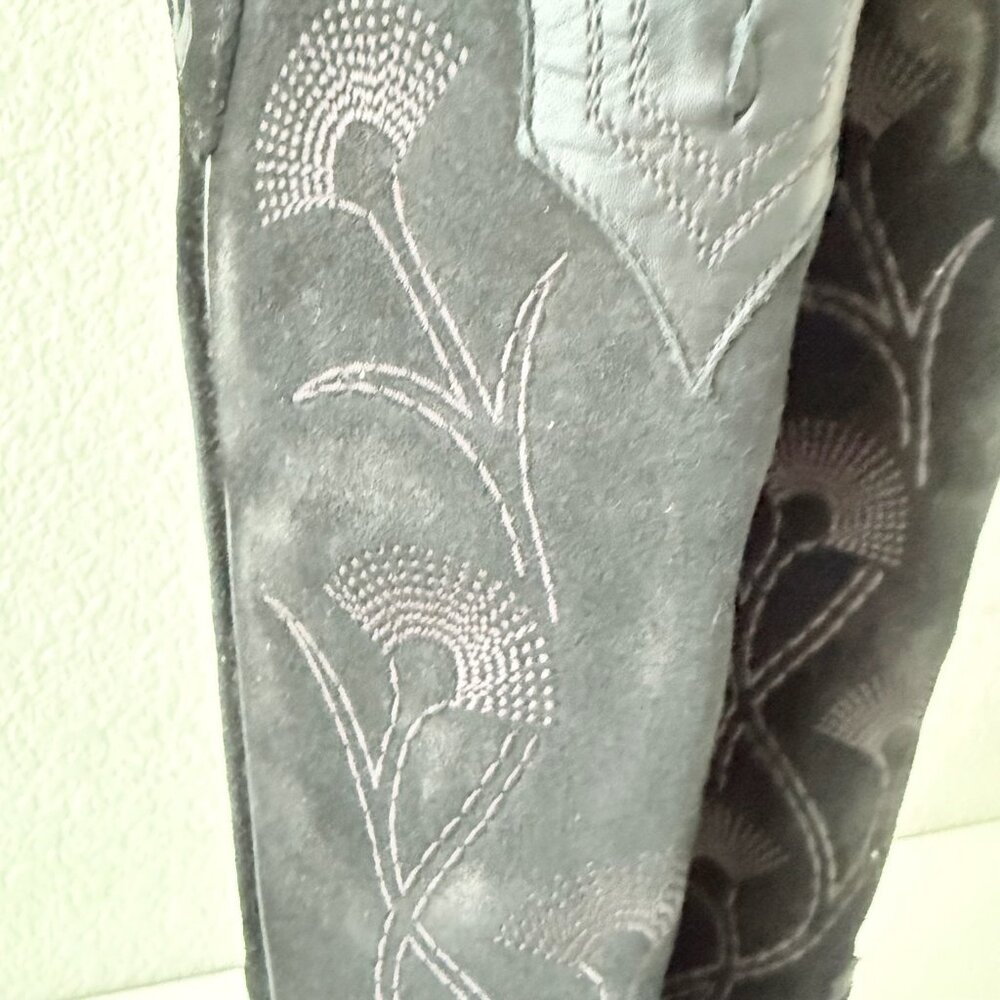 Lane Tessa Knee High Black Suede & Leather Snip Toe Cowboy Boots Women’s 6 - Picture 4 of 16